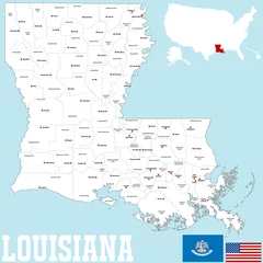 Foto op Plexiglas A large and detailed map of the State of Louisiana with all counties and county seats. © malachy120