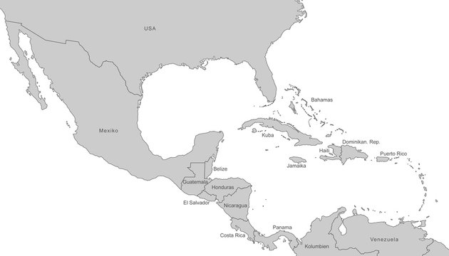 Mittelamerika - Karte in Grau (mit Beschriftung)