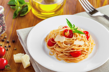 Italian pasta with tomato sauce, spaghetti
