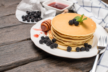 Pancakes with fresh blackberries