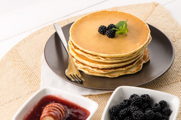 Pancakes with fresh blackberries
