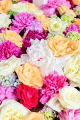 spring flowers / flower composition of colorful peonies, hydrangeas and roses for event or wedding celebretion