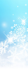 Fototapeta na wymiar Abstract Light Blue Winter Vertical Background with Snowflakes and Starlets. Abstrakter Banner Hintergrund - Blauer Himmel, Wolken, Sterne, funkelnd, Schneeflocken, Flocken, Winter, Eis und Schnee.