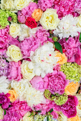 spring flowers / flower composition of colorful peonies, hydrangeas and roses for event or wedding celebretion