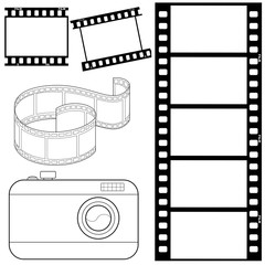 Fototapeta premium set of film strips and photocamera