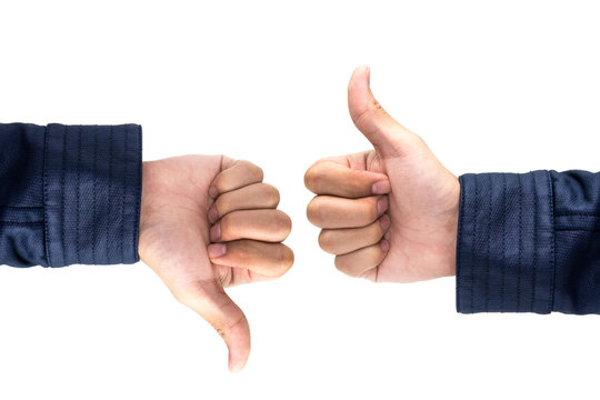 Thumb up and thumb down hand signs isolated on white  , Like & B