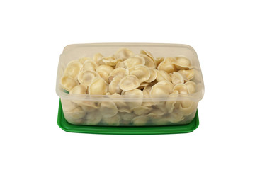 Dumplings in a transparent container.