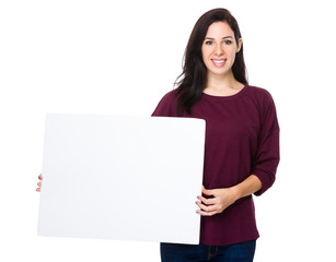 Naklejka premium Woman show with white banner