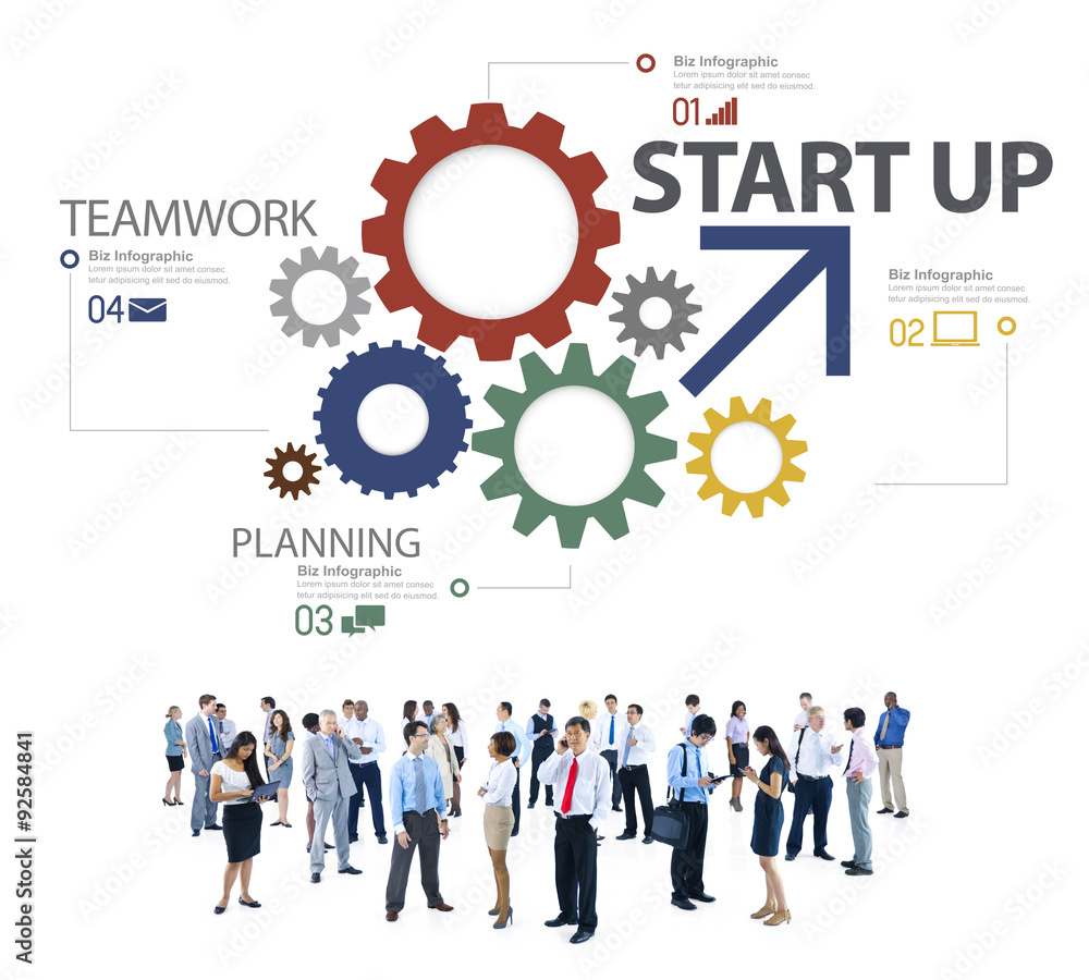 Poster startup new business plan strategy teamwork concept