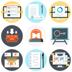 Flat style, colorful, vector icon set about education, business and creativity for info graphics, websites, mobile and print media.