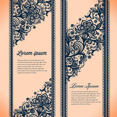 Abstract Lace Ribbon Vertical banners.Template frame design for card.Lace Doily.Can be used for packaging, invitations, and template.