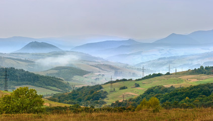 Fototapeta na wymiar Carpathian foggy morning