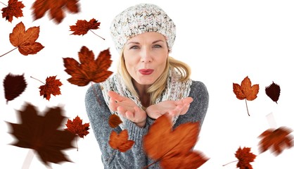 Composite image of happy winter blonde