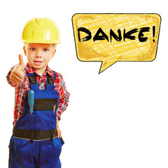 Kind als Handwerker sagt Danke
