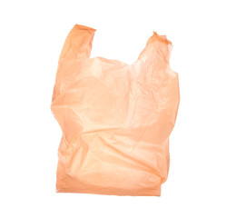 Orange plastic bag isolated on white background