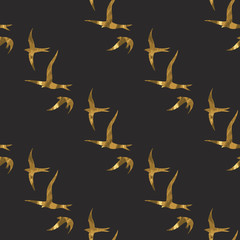 Gold birds seamless pattern