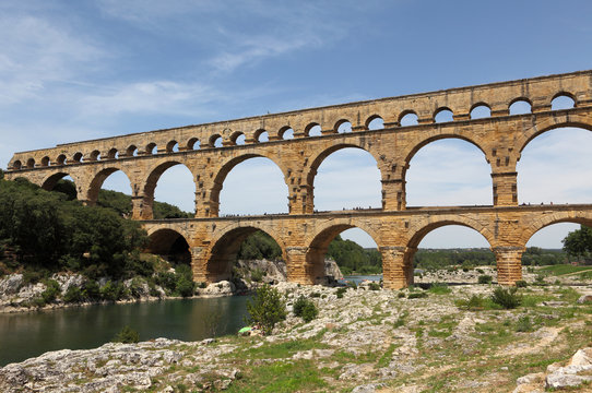 Pont du Gard is an old Roman aqueduct near Nimes in Southern France
