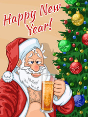 Selfie of Santa Claus with glass of beer. With greetings