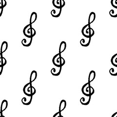 Seamless pattern with ink treble clef