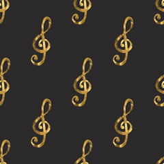 Seamless pattern with gold treble clef