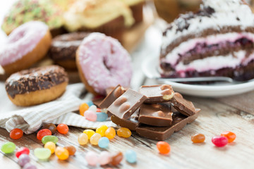 close up of chocolate and sweets on table