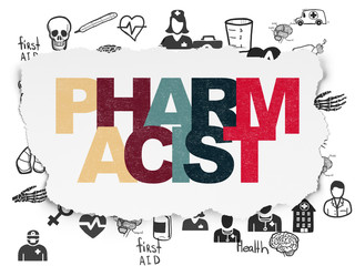 Healthcare concept: Pharmacist on Torn Paper background