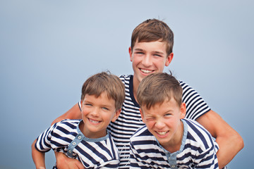 Portrait of Happy beautiful family near  sea