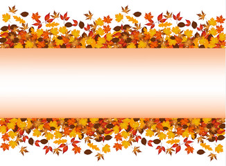 Autumn leaves around blank rectangle in center. Space for your text. 
