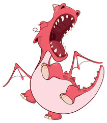 Cute red dragon  illustration. Cartoon