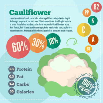 Infographics cauliflower and vitamins in a flat style. Vector illustration EPS 10