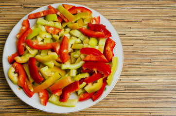 The pieces of bell pepper