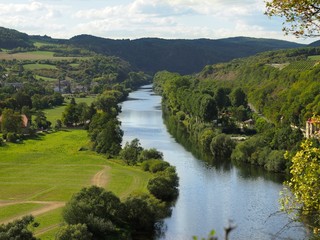 Canyon of river Berounka watched from a hill Javorka in a Karstejn village (Czech Republic).