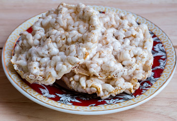 Rice chips cracker on plate