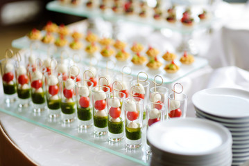 Plates with assorted snacks on an event party