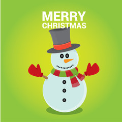 Vector snowman on blue sky background with stars.