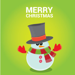 Vector snowman on blue sky background with stars.