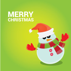 Vector snowman on blue sky background with stars.