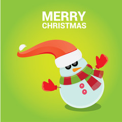 Vector snowman on blue sky background with stars.