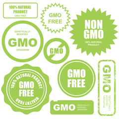 GMO free stamps, stickers and labels - obrazy, fototapety, plakaty