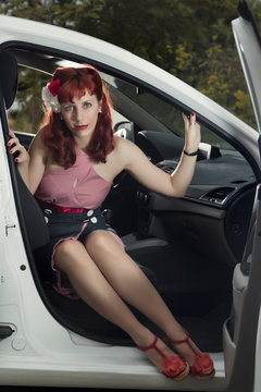 pinup young woman in vintage style clothing