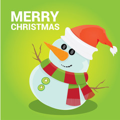 Vector snowman on blue sky background with stars.