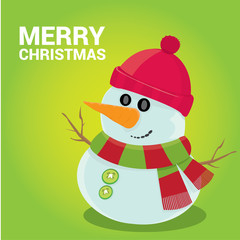Vector snowman on blue sky background with stars.