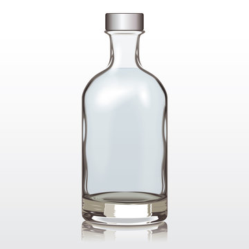 Mockup Glass Bottle Silver Cap, Vector Illustration
