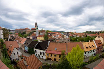 Fototapeta na wymiar Aerial view of old Town of Cesky Krumlov, Czech Republic Panorama