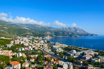 Fototapeta na wymiar Top view of resort town of Becici on Adriatic coast, Montenegro