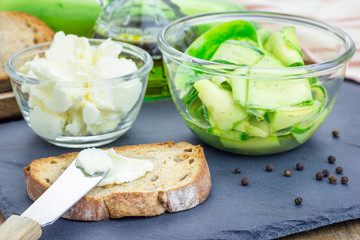 Making soft cheese and zucchini bruschetta