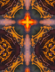 kaleidoscope cross; campfire flames with sunset colors