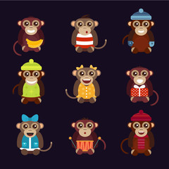 Happy cartoon vector monkey dancing party birthday background