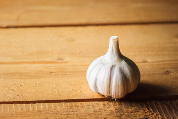Healthy Garlic Vegetable On Wooden Table
