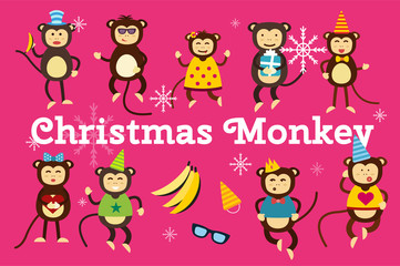 Happy cartoon vector monkey dancing party birthday background